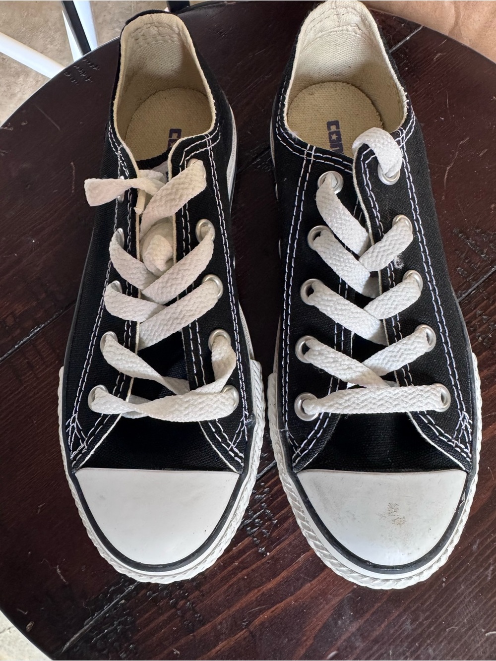 Black Canvas Kids Low-Top Sneakers with White Laces